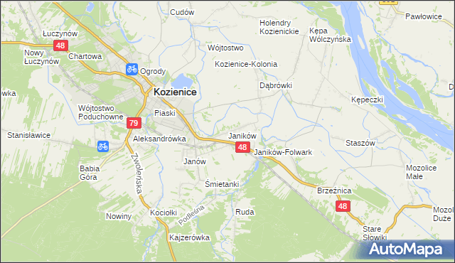 mapa Janików gmina Kozienice, Janików gmina Kozienice na mapie Targeo