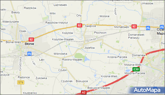 mapa Józefów gmina Ożarów Mazowiecki, Józefów gmina Ożarów Mazowiecki na mapie Targeo