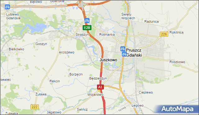 mapa Juszkowo, Juszkowo na mapie Targeo