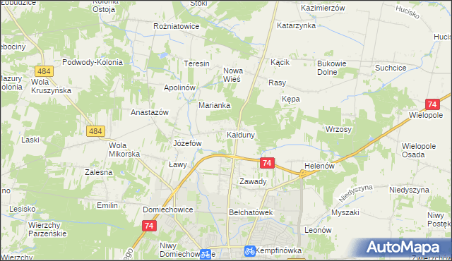 mapa Kałduny gmina Bełchatów, Kałduny gmina Bełchatów na mapie Targeo