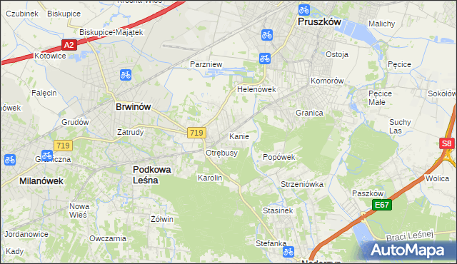 mapa Kanie gmina Brwinów, Kanie gmina Brwinów na mapie Targeo