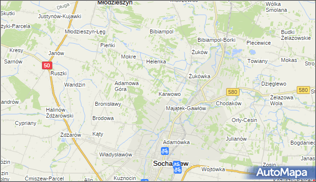 mapa Karwowo gmina Sochaczew, Karwowo gmina Sochaczew na mapie Targeo