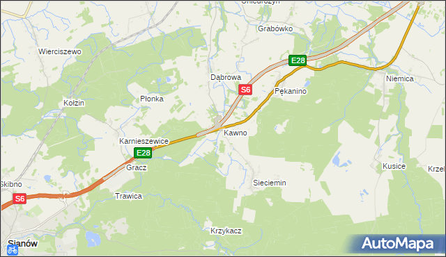 mapa Kawno gmina Malechowo, Kawno gmina Malechowo na mapie Targeo
