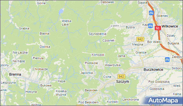 mapa Klimczok, Klimczok na mapie Targeo