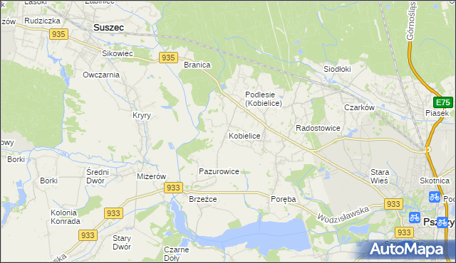 mapa Kobielice gmina Suszec, Kobielice gmina Suszec na mapie Targeo