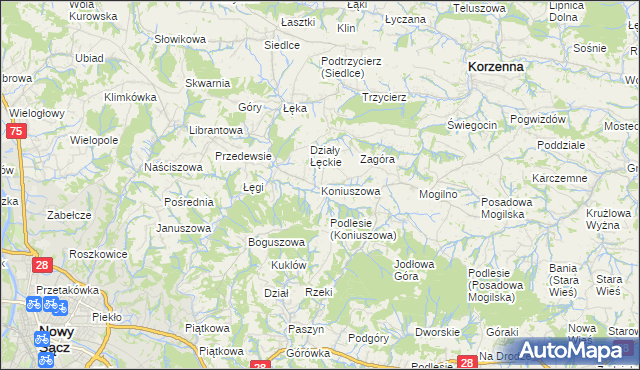 mapa Koniuszowa, Koniuszowa na mapie Targeo