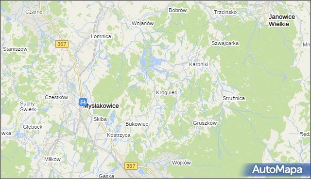 mapa Krogulec gmina Mysłakowice, Krogulec gmina Mysłakowice na mapie Targeo