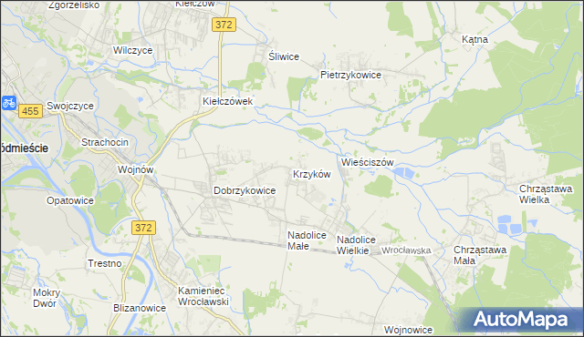 mapa Krzyków gmina Czernica, Krzyków gmina Czernica na mapie Targeo