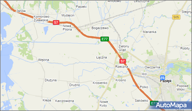 mapa Łączna gmina Pasłęk, Łączna gmina Pasłęk na mapie Targeo