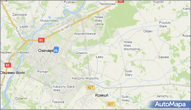 mapa Ławy gmina Rzekuń, Ławy gmina Rzekuń na mapie Targeo