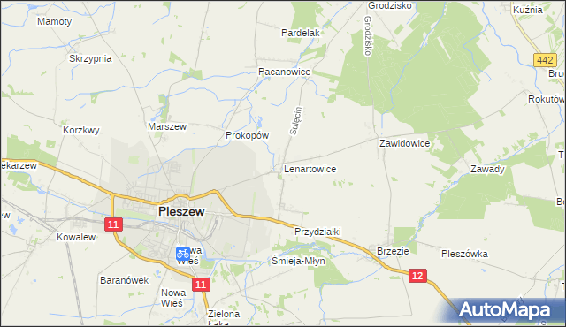 mapa Lenartowice gmina Pleszew, Lenartowice gmina Pleszew na mapie Targeo