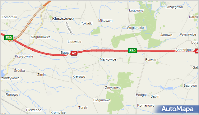 mapa Markowice gmina Kleszczewo, Markowice gmina Kleszczewo na mapie Targeo