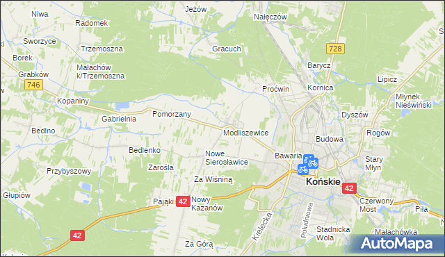 mapa Modliszewice, Modliszewice na mapie Targeo