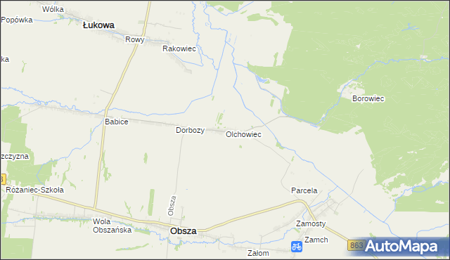 mapa Olchowiec gmina Obsza, Olchowiec gmina Obsza na mapie Targeo