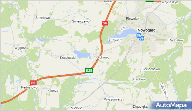 mapa Olchowo gmina Nowogard, Olchowo gmina Nowogard na mapie Targeo