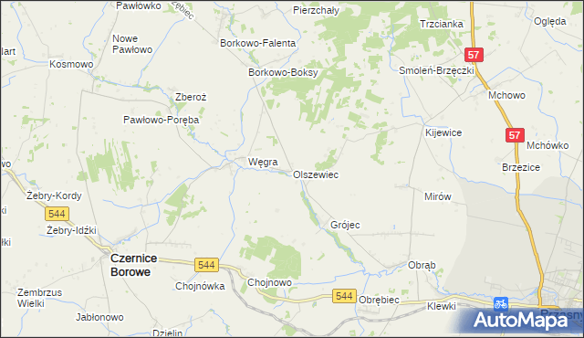 mapa Olszewiec gmina Czernice Borowe, Olszewiec gmina Czernice Borowe na mapie Targeo