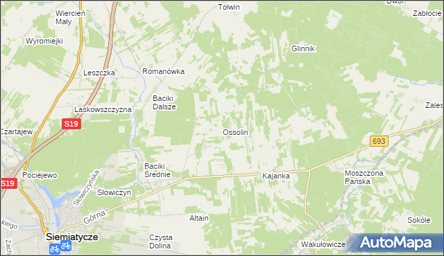 mapa Ossolin gmina Siemiatycze, Ossolin gmina Siemiatycze na mapie Targeo