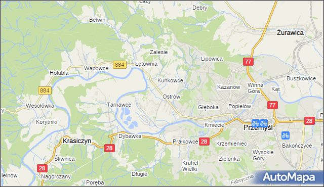 mapa Ostrów gmina Przemyśl, Ostrów gmina Przemyśl na mapie Targeo