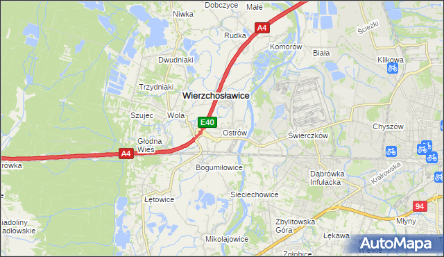 mapa Ostrów gmina Wierzchosławice, Ostrów gmina Wierzchosławice na mapie Targeo