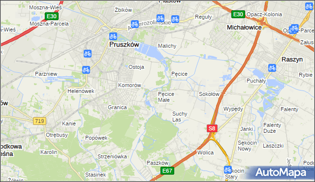 mapa Pęcice Małe, Pęcice Małe na mapie Targeo