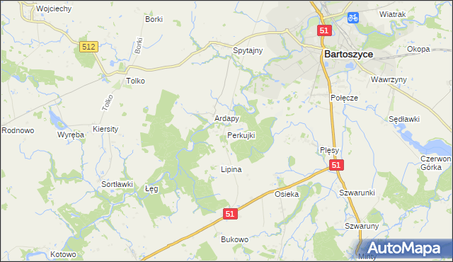 mapa Perkujki, Perkujki na mapie Targeo