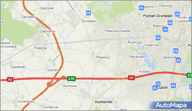 mapa Plewiska gmina Komorniki, Plewiska gmina Komorniki na mapie Targeo