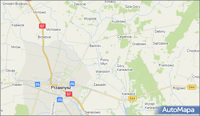 mapa Polny Młyn gmina Przasnysz, Polny Młyn gmina Przasnysz na mapie Targeo