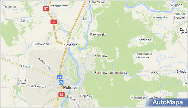 mapa Ponikiew gmina Pułtusk, Ponikiew gmina Pułtusk na mapie Targeo