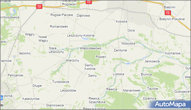 mapa Popień gmina Jeżów, Popień gmina Jeżów na mapie Targeo