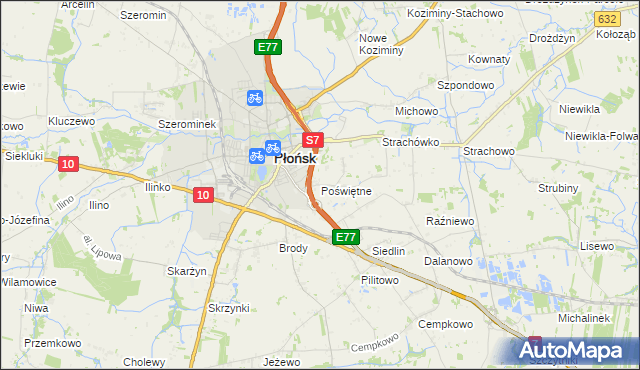 mapa Poświętne gmina Płońsk, Poświętne gmina Płońsk na mapie Targeo