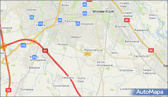 mapa Radomierzyce gmina Siechnice, Radomierzyce gmina Siechnice na mapie Targeo