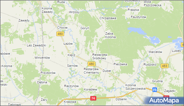 mapa Restarzew Środkowy, Restarzew Środkowy na mapie Targeo