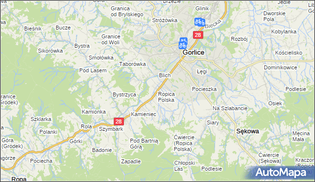 mapa Ropica Polska, Ropica Polska na mapie Targeo