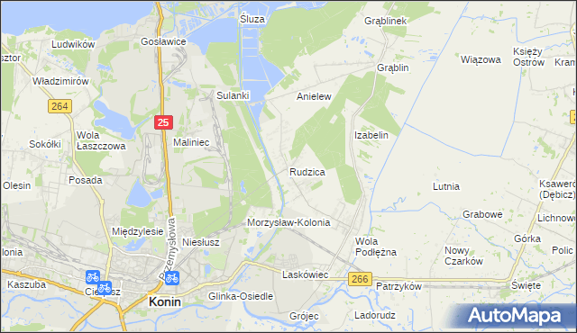 mapa Rudzica gmina Kramsk, Rudzica gmina Kramsk na mapie Targeo