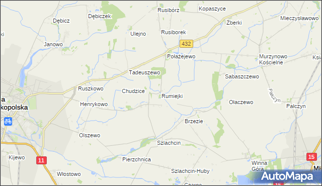 mapa Rumiejki gmina Środa Wielkopolska, Rumiejki gmina Środa Wielkopolska na mapie Targeo
