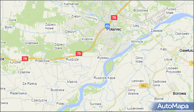 mapa Rybitwy gmina Połaniec, Rybitwy gmina Połaniec na mapie Targeo