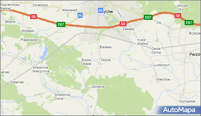 mapa Ślizów, Ślizów na mapie Targeo