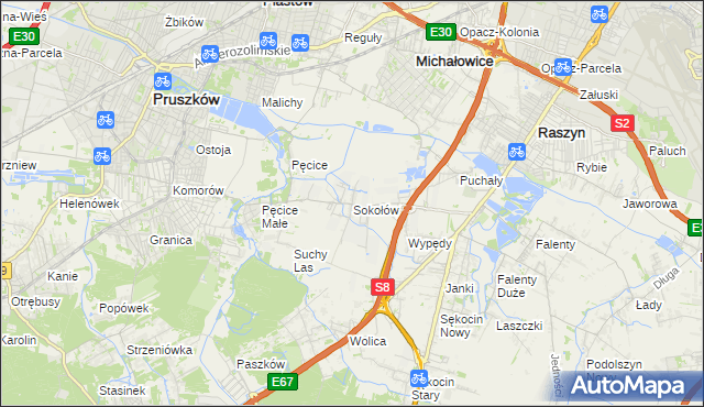 mapa Sokołów gmina Michałowice, Sokołów gmina Michałowice na mapie Targeo