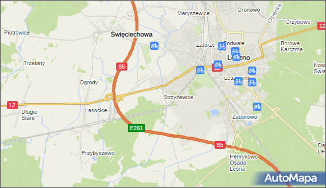 mapa Strzyżewice gmina Święciechowa, Strzyżewice gmina Święciechowa na mapie Targeo