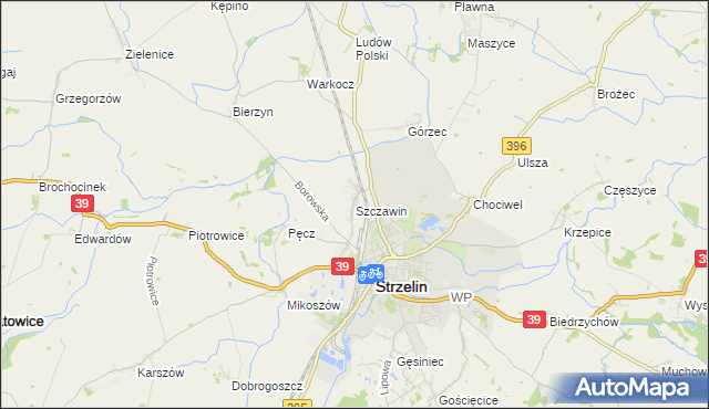 mapa Szczawin gmina Strzelin, Szczawin gmina Strzelin na mapie Targeo