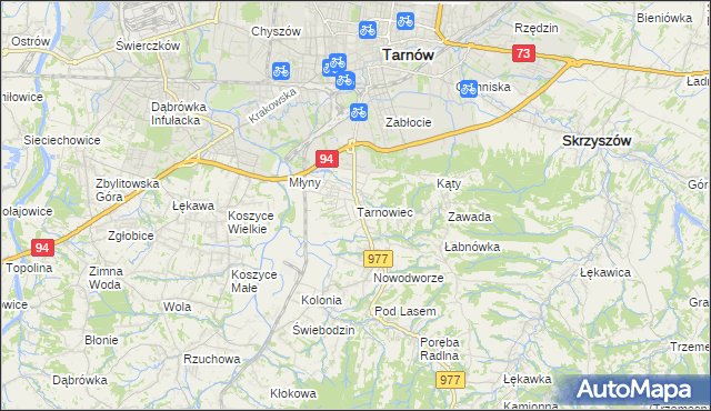 mapa Tarnowiec gmina Tarnów, Tarnowiec gmina Tarnów na mapie Targeo