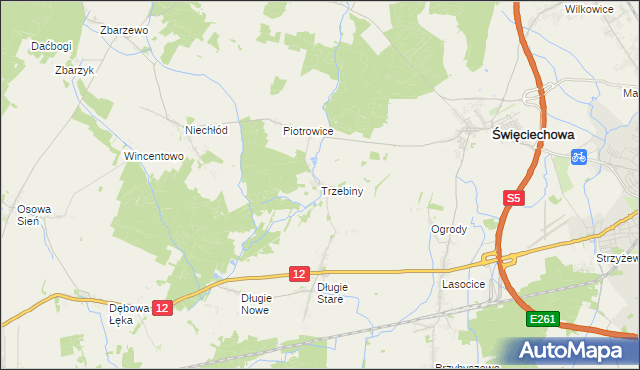 mapa Trzebiny gmina Święciechowa, Trzebiny gmina Święciechowa na mapie Targeo