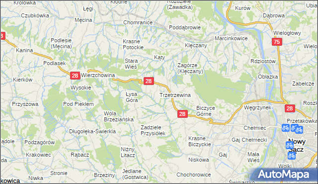 mapa Trzetrzewina, Trzetrzewina na mapie Targeo