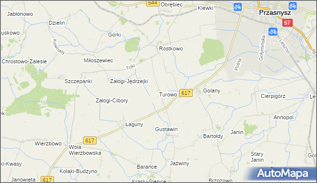 mapa Turowo gmina Czernice Borowe, Turowo gmina Czernice Borowe na mapie Targeo