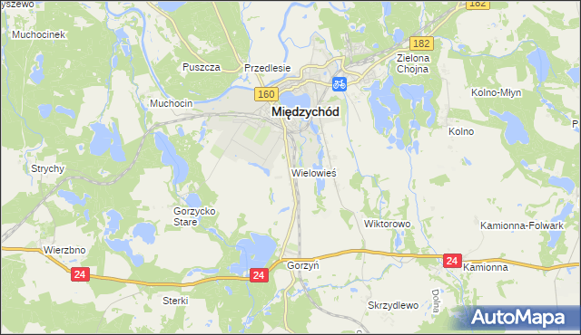 mapa Wielowieś gmina Międzychód, Wielowieś gmina Międzychód na mapie Targeo