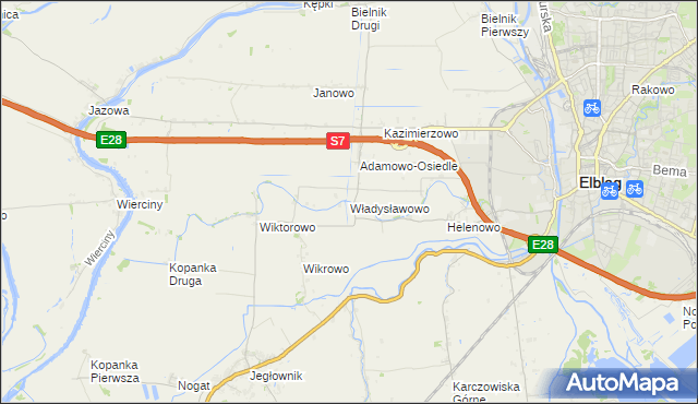 mapa Władysławowo gmina Elbląg, Władysławowo gmina Elbląg na mapie Targeo