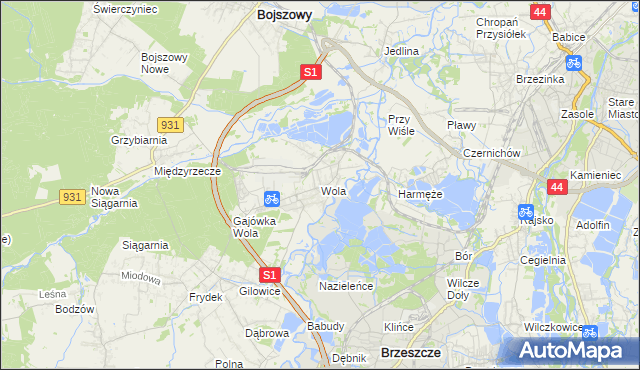 mapa Wola gmina Miedźna, Wola gmina Miedźna na mapie Targeo