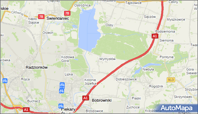 mapa Wymysłów gmina Bobrowniki, Wymysłów gmina Bobrowniki na mapie Targeo