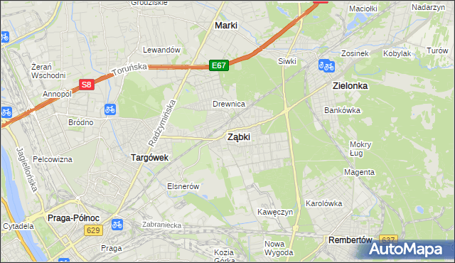 mapa Ząbki powiat wołomiński, Ząbki powiat wołomiński na mapie Targeo