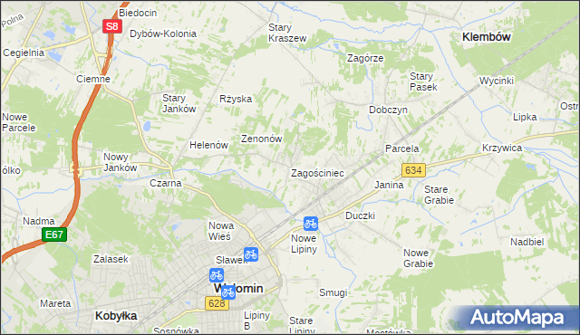 mapa Zagościniec gmina Wołomin, Zagościniec gmina Wołomin na mapie Targeo